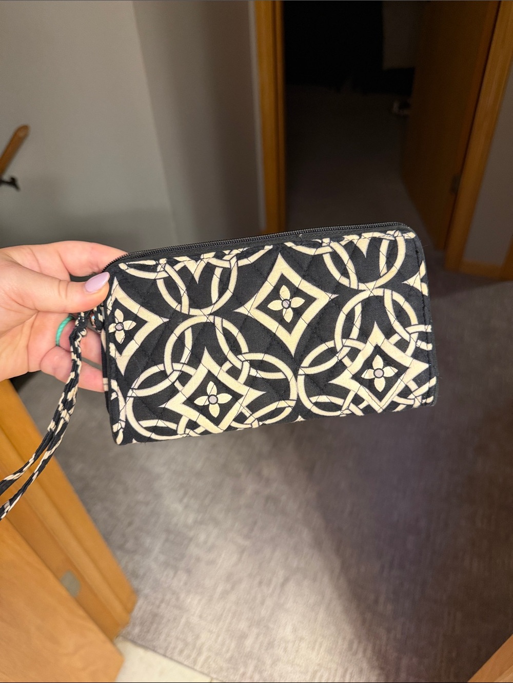 Vera Bradley Black and Cream Quilted Wristlet